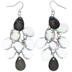 Black & Clear Colored Metal Chandelier-Earrings With Crystal Accents #LQE1322