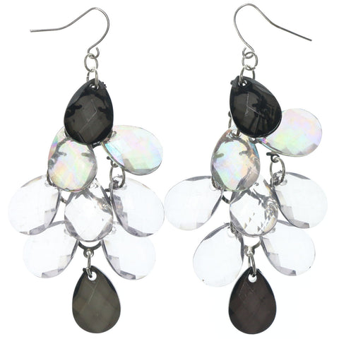 Black & Clear Colored Metal Chandelier-Earrings With Crystal Accents #LQE1322