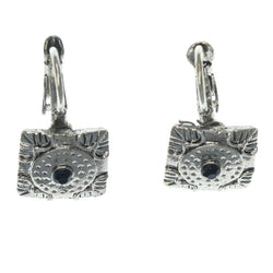 Silver-Tone & Black Colored Metal Dangle-Earrings With Crystal Accents #LQE1325