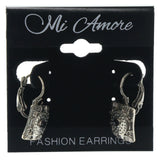 Silver-Tone & Black Colored Metal Dangle-Earrings With Crystal Accents #LQE1325