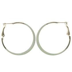 Gold-Tone & White Colored Metal Hoop-Earrings #LQE1328