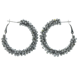 Silver-Tone Metal Hoop-Earrings With Bead Accents #LQE1330