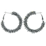 Silver-Tone Metal Hoop-Earrings With Bead Accents #LQE1330