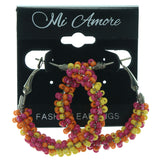 Colorful & Silver-Tone Colored Metal Hoop-Earrings With Bead Accents #LQE1331