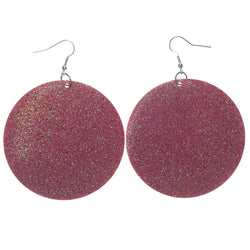 Sparkle Glitter Dangle-Earrings Pink & Silver-Tone Colored #LQE1332