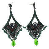 Black & Green Colored Metal Dangle-Earrings With Crystal Accents #LQE1334