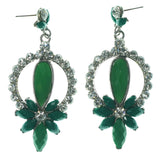 Green & Silver-Tone Colored Metal Dangle-Earrings With Crystal Accents #LQE1336