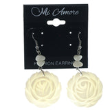Flower Shell Dangle-Earrings With Bead Accents White & Silver-Tone Colored #LQE1339