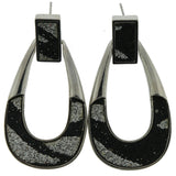 Silver-Tone & Black Colored Metal Dangle-Earrings With Crystal Accents #LQE133