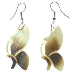 Butterfly Shell Dangle-Earrings White & Brown Colored #LQE1340