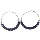 Purple & Silver-Tone Colored Metal Hoop-Earrings With Bead Accents #LQE1344