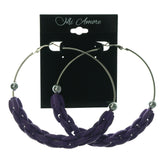 Purple & Silver-Tone Colored Metal Hoop-Earrings With Bead Accents #LQE1344