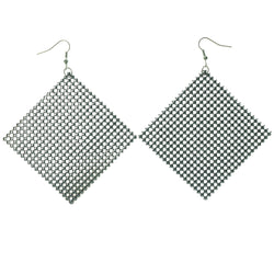 Silver-Tone & Black Colored Acrylic Dangle-Earrings #LQE1347