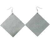 Silver-Tone & Black Colored Acrylic Dangle-Earrings #LQE1347