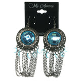 Silver-Tone & Blue Colored Metal Dangle-Earrings With Crystal Accents #LQE1352