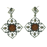 Antique Dangle-Earrings With Stone Accents Gold-Tone & Orange Colored #LQE1354