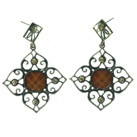 Antique Dangle-Earrings With Stone Accents Gold-Tone & Orange Colored #LQE1354