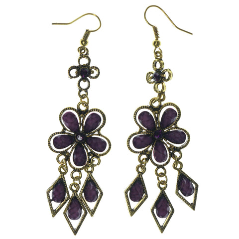 Antique Dangle-Earrings With Stone Accents Gold-Tone & Purple Colored #LQE1358