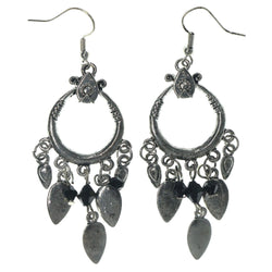 Silver-Tone & Black Colored Metal Dangle-Earrings With Bead Accents #LQE1359