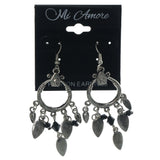 Silver-Tone & Black Colored Metal Dangle-Earrings With Bead Accents #LQE1359