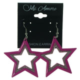 Star Dangle-Earrings Pink & Silver-Tone Colored #LQE1360