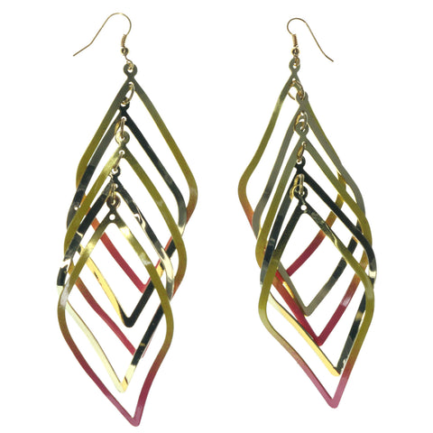 Gold-Tone & Pink Colored Metal Dangle-Earrings #LQE1361
