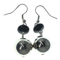 Silver-Tone & Black Colored Metal Dangle-Earrings With Bead Accents #LQE1362