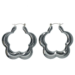 Flower Hoop-Earrings Silver-Tone Color  #LQE1367