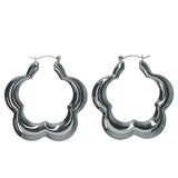 Flower Hoop-Earrings Silver-Tone Color  #LQE1367