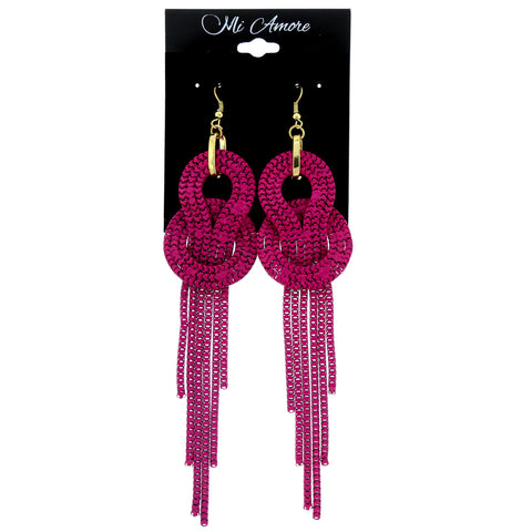 Pink & Gold-Tone Colored Metal Dangle-Earrings #LQE136