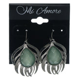 Feather Dangle-Earrings With Crystal Accents Green & Silver-Tone Colored #LQE1371