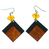 Orange & Black Colored Acrylic Dangle-Earrings With Bead Accents #LQE1372