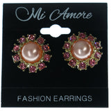 Flower Stud-Earrings With Crystal Accents Pink & Gold-Tone Colored #LQE1381