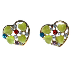 Heart Stud-Earrings With Crystal Accents Colorful & Gold-Tone Colored #LQE1382