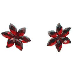 Flower Stud-Earrings With Crystal Accents Red & Silver-Tone Colored #LQE1383