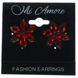 Flower Stud-Earrings With Crystal Accents Red & Silver-Tone Colored #LQE1383