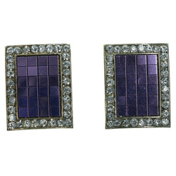 Purple & Silver-Tone Colored Metal Stud-Earrings With Crystal Accents #LQE1384