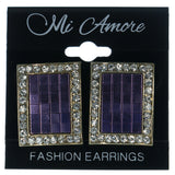 Purple & Silver-Tone Colored Metal Stud-Earrings With Crystal Accents #LQE1384