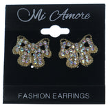 Bow Stud-Earrings With Crystal Accents Gold-Tone & Multi Colored #LQE1385