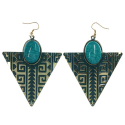 Antique Dangle-Earrings With Stone Accents Gold-Tone & Green Colored #LQE1394