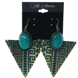 Antique Dangle-Earrings With Stone Accents Gold-Tone & Green Colored #LQE1394