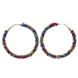 Colorful & Silver-Tone Colored Metal Hoop-Earrings With Bead Accents #LQE1396