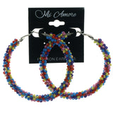 Colorful & Silver-Tone Colored Metal Hoop-Earrings With Bead Accents #LQE1396