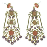 Pink & Gold-Tone Colored Metal Dangle-Earrings With Crystal Accents #LQE1398