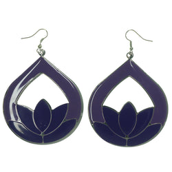 Lotus Dangle-Earrings Purple & Silver-Tone Colored #LQE1400