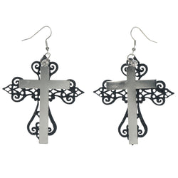 Cross Dangle-Earrings With Crystal Accents Black & Silver-Tone Colored #LQE1404
