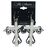 Cross Dangle-Earrings With Crystal Accents Black & Silver-Tone Colored #LQE1404