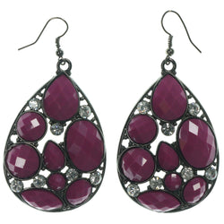 Purple & Silver-Tone Colored Metal Dangle-Earrings With Crystal Accents #LQE1405