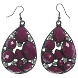 Purple & Silver-Tone Colored Metal Dangle-Earrings With Crystal Accents #LQE1405