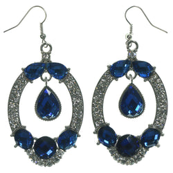 Silver-Tone & Blue Colored Metal Dangle-Earrings With Crystal Accents #LQE1407